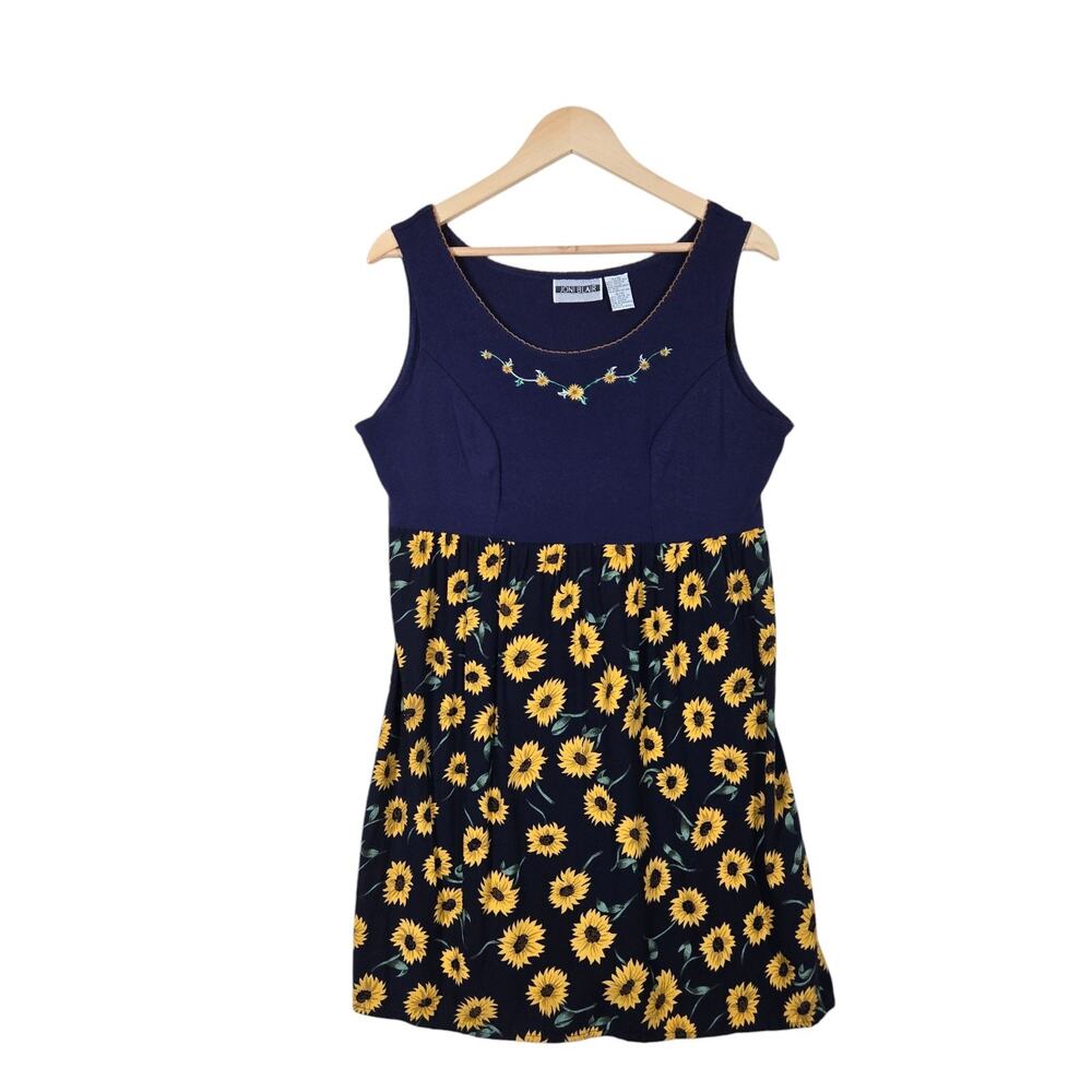 Y2K Joni Blair Dress M Blue Sunflower Floral Sleeveless Cottagecore